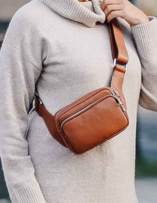 Echtleder-Crossbag “CATHY” cognac (T90)