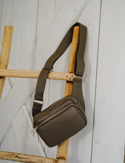 Echtleder-Crossbag “CATHY” taupe (T90)