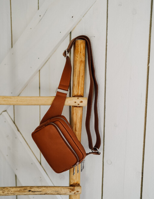 Echtleder-Crossbag “CATHY” cognac (T90)
