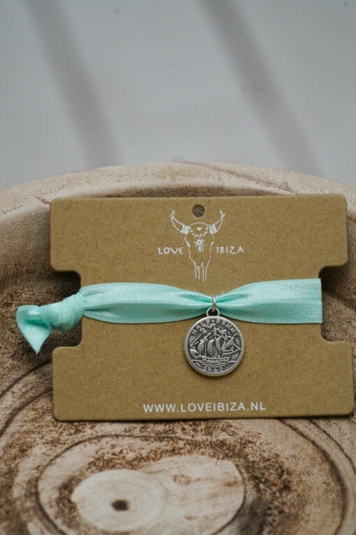 Armband "IBIZA BABY BLUE COIN ZILVER" (AA55)