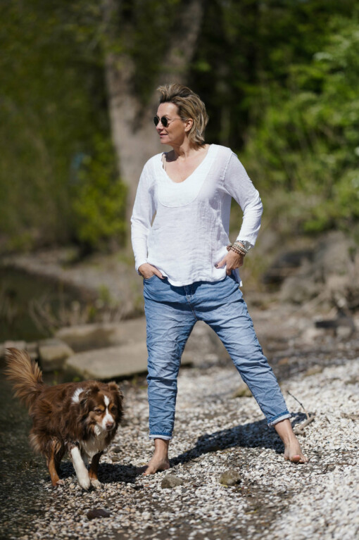 Shirt "MICHELLE" weiß (GW55) / Jeans  "YUNA" jeansblau (H24)