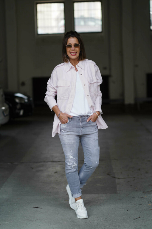 Washed Linen Shirt "ALISON" pale lilac (10D21)/ Jeans "ZIVA" - pale grey (ER15)