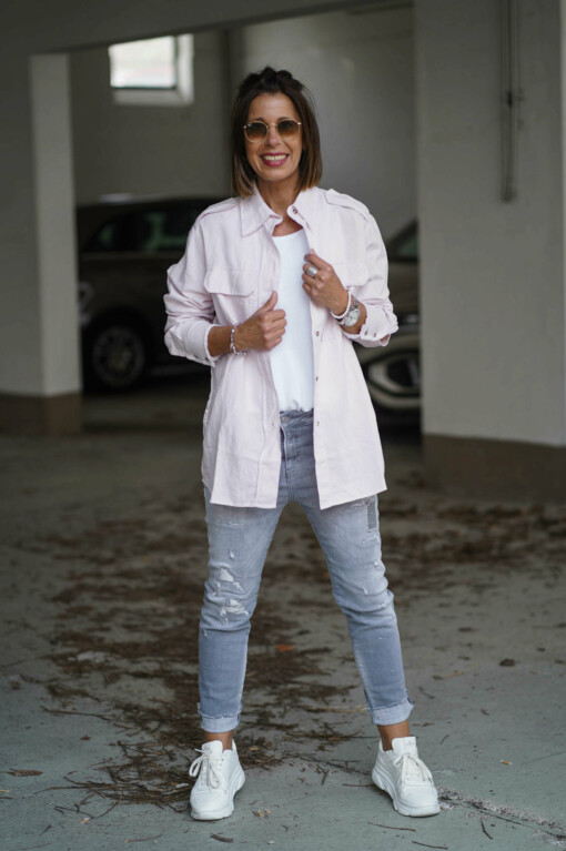 Washed Linen Shirt "ALISON" pale lilac (10D21)/ Jeans "ZIVA" - pale grey (ER15)