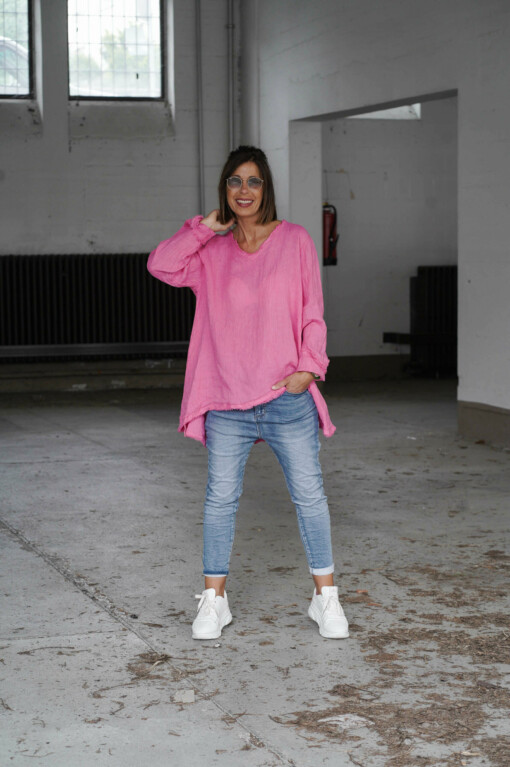 Tunika Bluse “HENRIETTE” pink (GW37) / Jeans “YUNA” – jeansblau (H24)