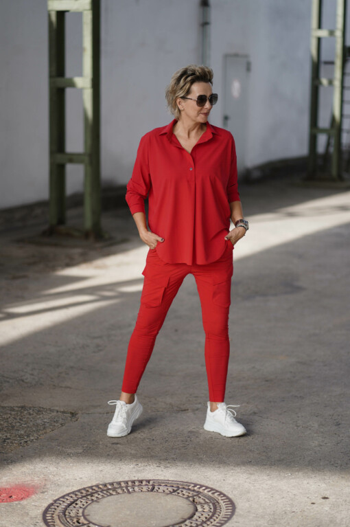 Elastische "CARGO"- Hose - red (PI05) / Bluse "MAGDA" red (PI62)