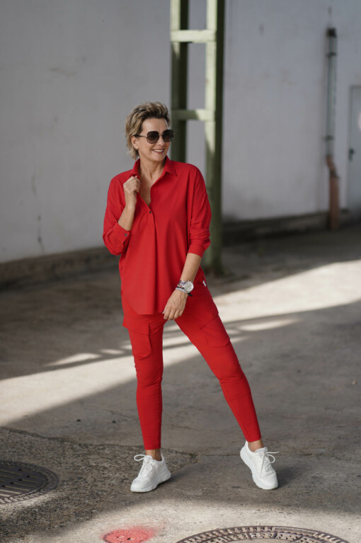 Elastische "CARGO"- Hose - red (PI05) / Bluse "MAGDA" red (PI62)