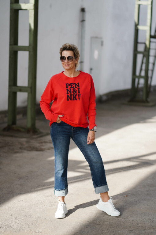 Soft Sweater "POLLY" red/navy (PI52) / Jeans "ELFI" jeansblau (H20)