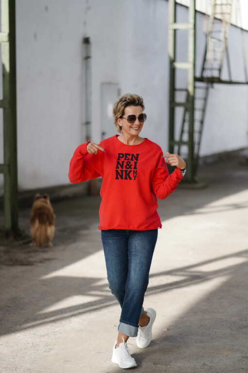 Soft Sweater "POLLY" red/navy (PI52) / Jeans "ELFI" jeansblau (H20)