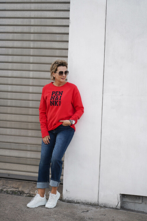 Soft Sweater "POLLY" red/navy (PI52) / Jeans "ELFI" jeansblau (H20)