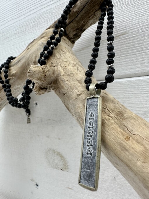 Necklace "BUDDHA-15" silver/lava (IC26)