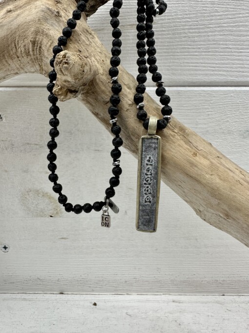 Necklace "BUDDHA-15" silver/lava (IC26)