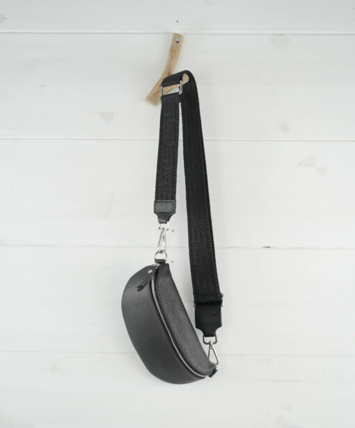 Echtleder Mini - Crossbag "DORIE" schwarz/silber2 (T07)