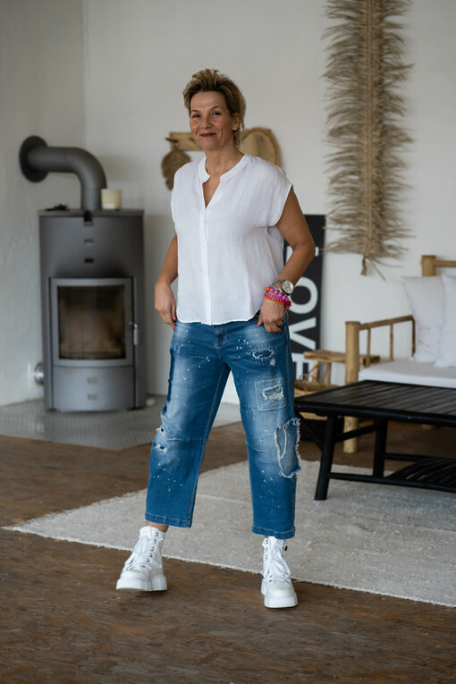 Bluse "LAUREN" white (AE05) / Jeans "RASTANA" jeansblau (H11)