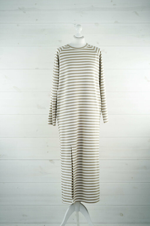 Gestreiftes Langes Kleid “INARA” weiß/beige (GW44)