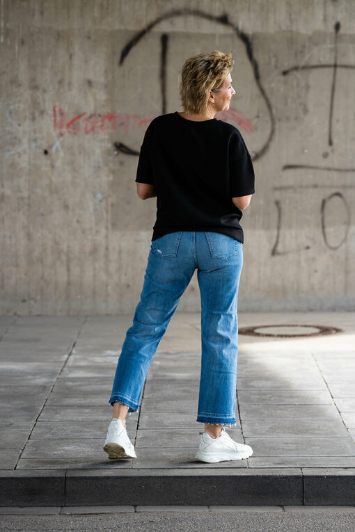 High Rise Jeans "RHONDA" - middle blue (ER79)/ Soft Sweater "ANNALENA" (GW17)