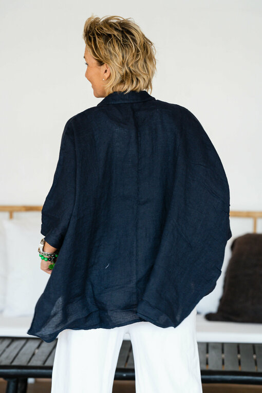 Oversized Leinenbluse “VERONIKA” dark blue (GW61)