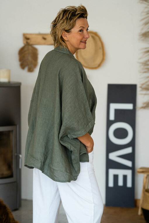 Oversized Leinenbluse “VERONIKA” khaki (GW61)