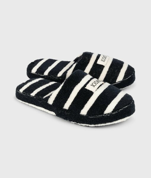 10DAYS – Slippers stripes “CAROLA” black/ecru (10D10)