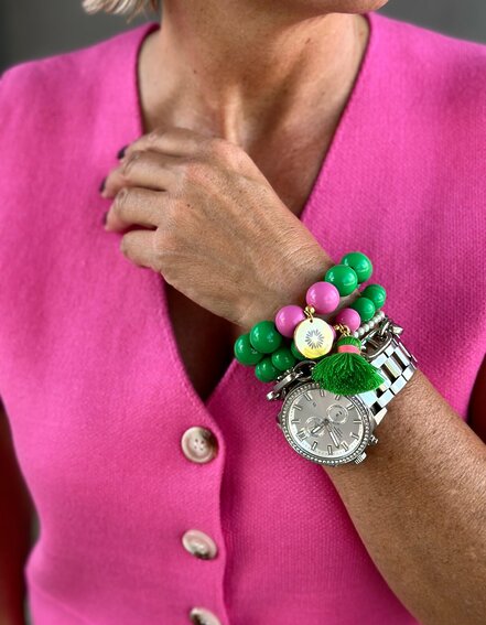 SCHMÜCKSTÜCK - Perlenarmband "ALL GREEN/PINK" (SSK112)