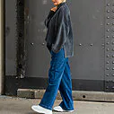 Oversized Strickpullover “FANJA” black (CC07) / Wide Leg Jeans “YIBBI” dark blue (H36)