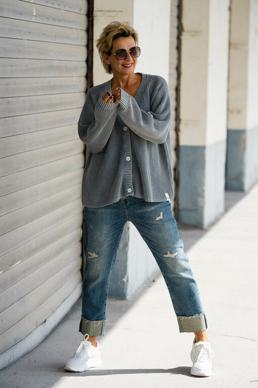 Oversized Cardigan “KRISTI” grey (CC06) / Jeans “JENNY” – ocean blue (ER90)