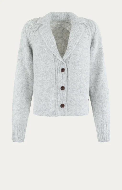 MSϽW – hochwertige Strickjacke “HAPPINESS” light grey melange solid(MSC20)