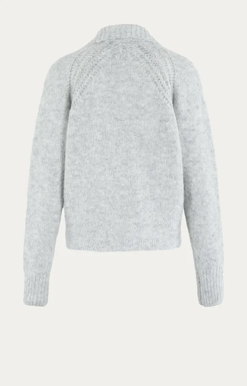 MSϽW – hochwertige Strickjacke “HAPPINESS” light grey melange solid(MSC20)