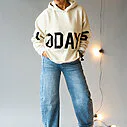 Statement Hoodie “ELIN” soft white melee (10D106) / Coole O-Shape Jeans “REBECCA” stonewashed blue(H05)