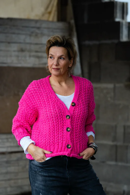 Grobstrick Cardigan “BLESS” pink (GW34)