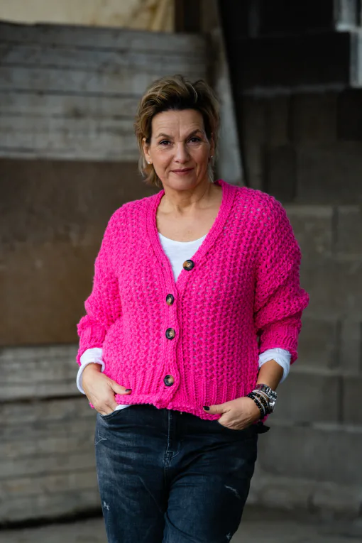 Grobstrick Cardigan “BLESS” pink (GW34)