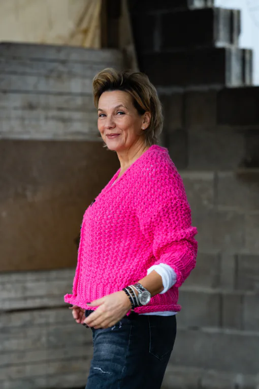 Grobstrick Cardigan “BLESS” pink (GW34)