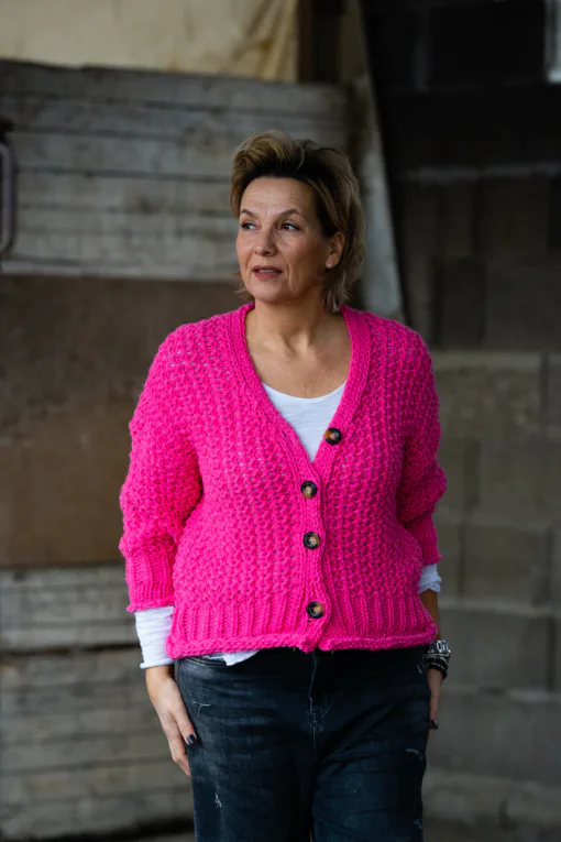 Grobstrick Cardigan “BLESS” pink (GW34)