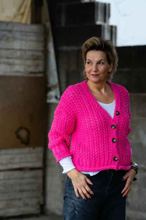 Grobstrick Cardigan “BLESS” pink (GW34)