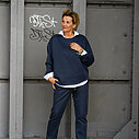 Raw Edge Sweater “KIM” yale blue (10D63) /Relaxed Fit Pants “XARA” (10D26)