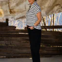 Streifenshirt “VENETIA” ecru/ black (HL29) / O-Shape Jeans “VIRGINIA” schwarz (H51)