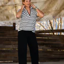Streifenshirt “VENETIA” ecru/ black (HL29) / O-Shape Jeans “VIRGINIA” schwarz (H51)