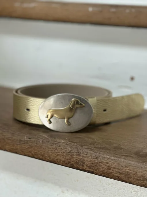 Gürtelschließen DACKEL gold (UJ02) / Ledergürtel ohne Schließe atlantic light gold (UJ01)