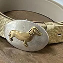 Gürtelschließen DACKEL gold (UJ02) / Ledergürtel ohne Schließe atlantic light gold (UJ01)