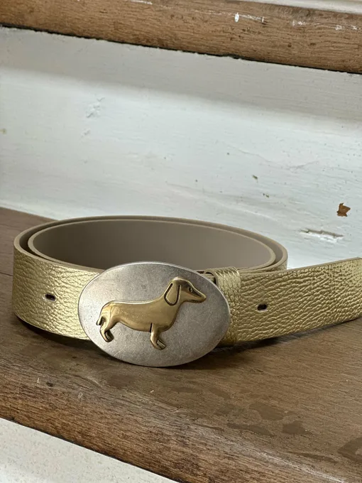Gürtelschließen DACKEL gold (UJ02) / Ledergürtel ohne Schließe atlantic light gold (UJ01)