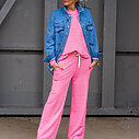 Trendige Streifenhose “LILO” neon pink/mauve (H14) / Trendiges Streifenshirt “SABINA” neon pink/mauve (GW03) /Lässiges Jeanshemd “VERONIQUE” (GW09)