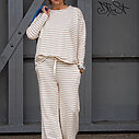 Trendige Streifenhose “LILO” taupe/creme (H14) / Trendiges Streifenshirt “SABINA” neon taupe/creme (GW03) /Lässiges Jeanshemd “VERONIQUE” (GW09)