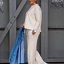 Trendige Streifenhose “LILO” taupe/creme (H14) / Trendiges Streifenshirt “SABINA” neon taupe/creme (GW03) /Lässiges Jeanshemd “VERONIQUE” (GW09)