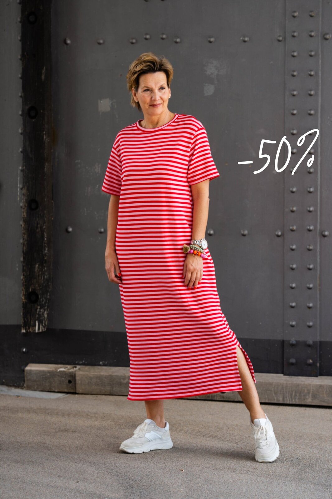 Streifenkleid “MAGGIE” rosa/rot (GW78)