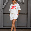 Basic Sweat Shorts “DIANA” (H15) / Kurzarm Sweater “MARIETTA” wollweiß (GW32)