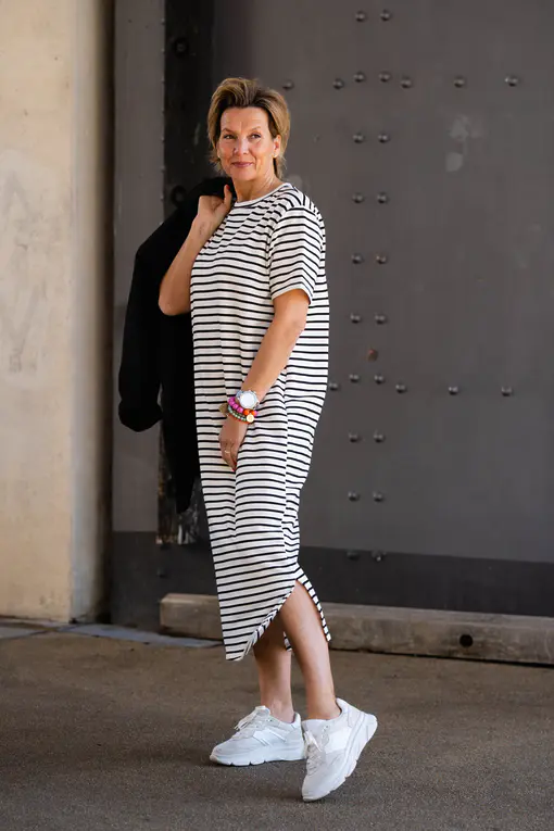 Streifenkleid “MAGGIE” schwarz/creme (GW78)