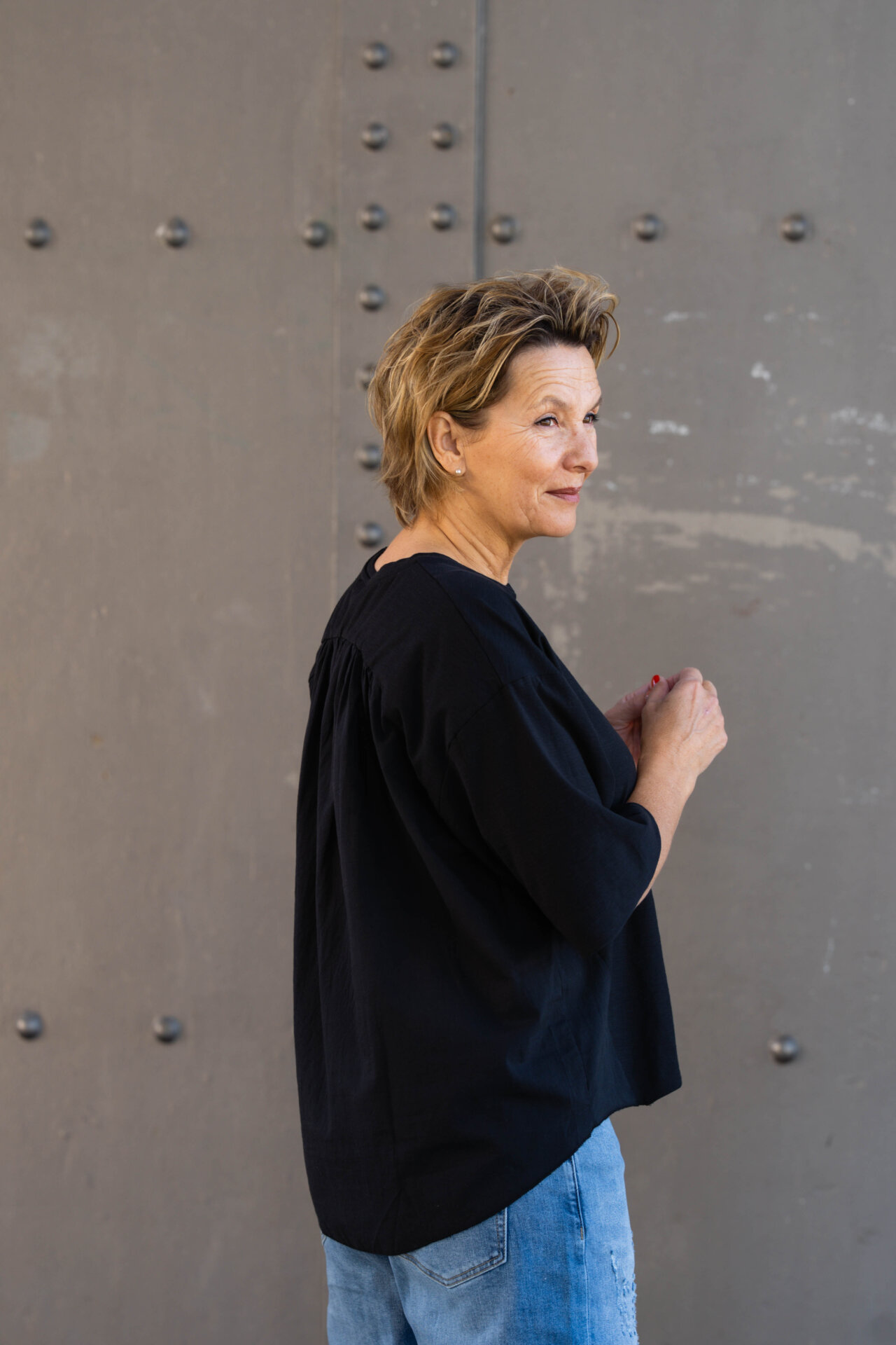 Material Mix Shirt “NOELANI” black (CC37)