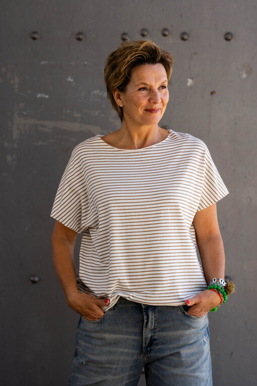 Gestreiftes Shirt “MAYLA” creme/ taupe (BA14)