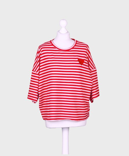 Gestreifter Kurzarm Sweater “LIV” rosa/rot (GW25)