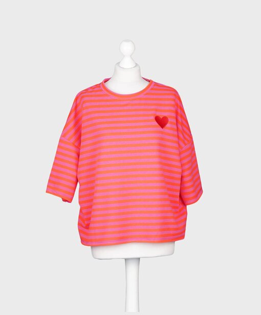 Gestreifter Kurzarm Sweater “LIV” neon orange/ lila (GW25)