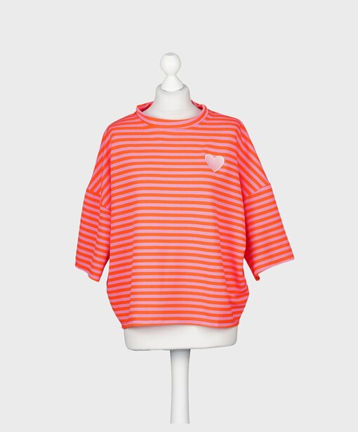 Gestreifter Kurzarm Sweater “LIV” neon orange/ pink (GW25)